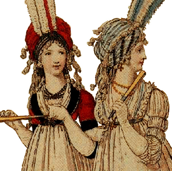 dEvening dress turbans ermine muff (bandeau with crossed pearls) April 1795